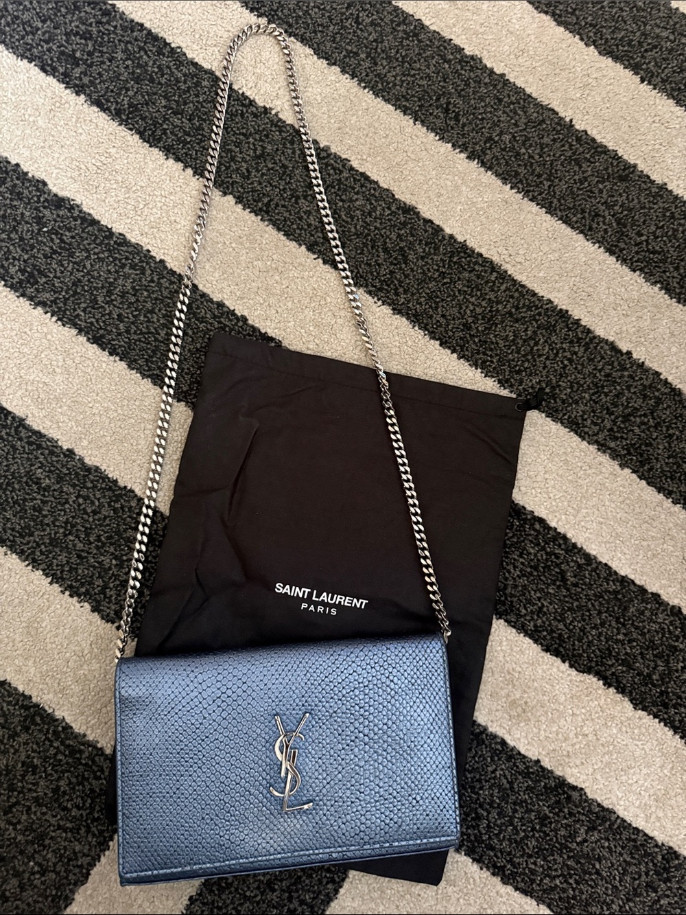 Saint Laurent Navy Textured Leather Chain Crossbody Bag